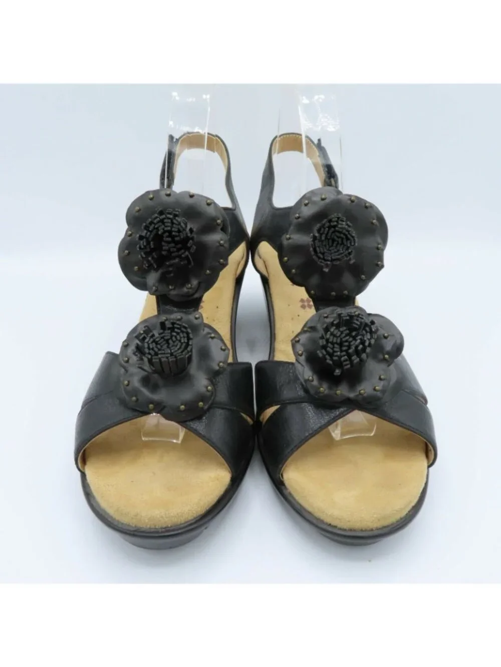 Naturalizer 10 M Comfort Explorer Womens Black Faux Leather Flower Wedge Sandal
